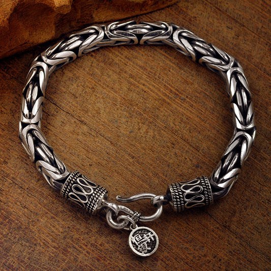 Men's Pure Silver Peace Pattern Bracelet