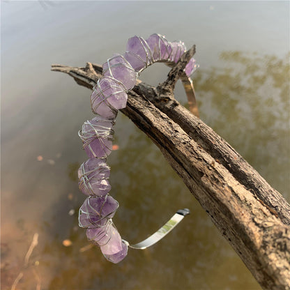 Natural Crystal Quartz Crown Born Amethyst Gemstone Wedding Headdress Silver wire