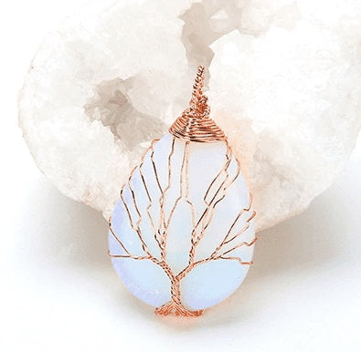 Tree of Life Crystal Pendant Necklace White