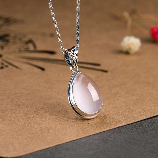 S925 Silver Crystal Pendant Necklace Pink Crystal Pendant 925 Silver