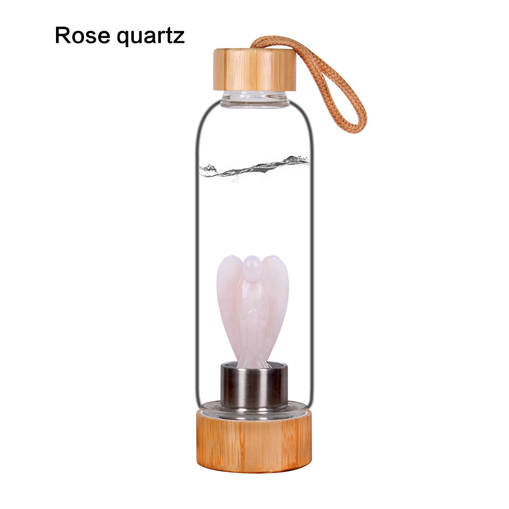 Decorative Energy Glass Tea Cup Sports Water Bottle Pink crystal 550ml