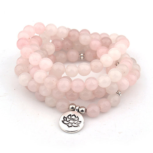 Natural Stone Powder Crystal Yoga Bracelet Lotus silver