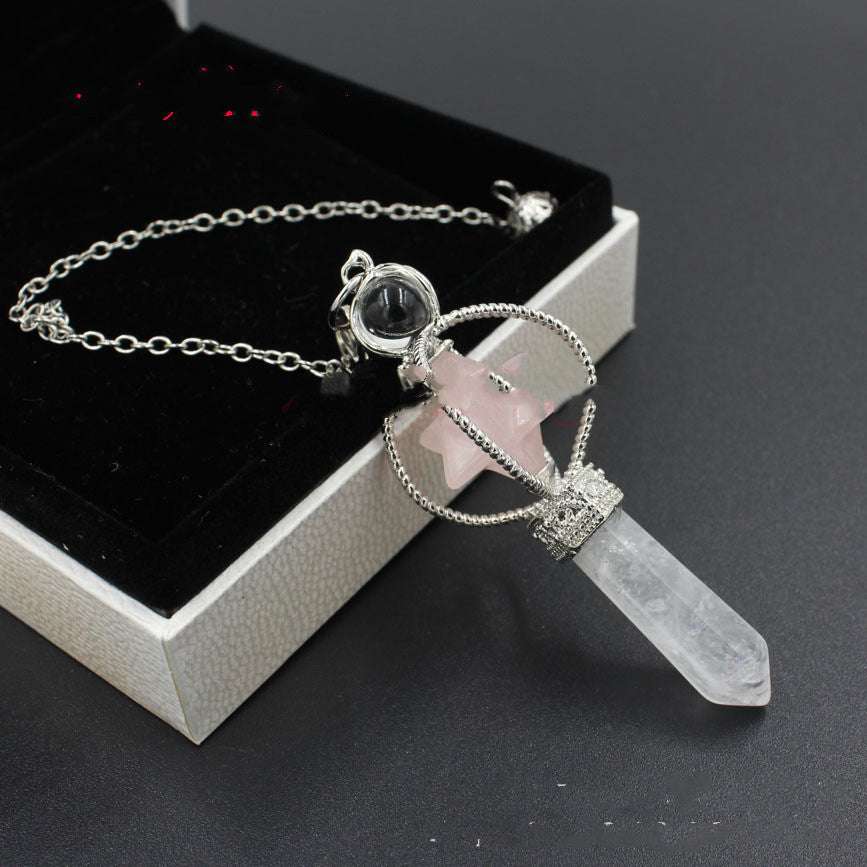 Natural Gemstones Merkaba Pendulum Healing Crystal Pink