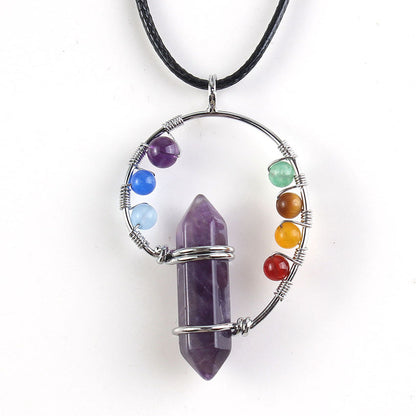 Natural stone seven chakra pendant Amethysts