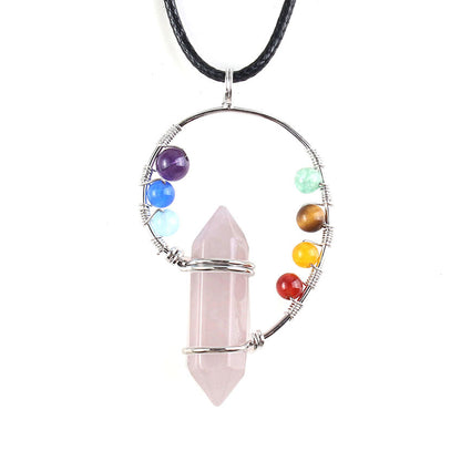 Natural stone seven chakra pendant Rose Quartzs