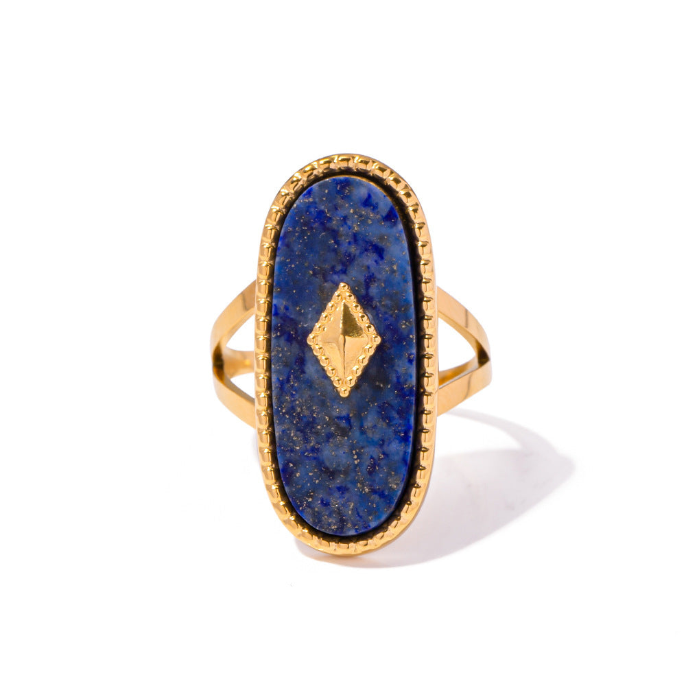 Elegant French Vintage Lapis Lazuli Titanium Steel Ring