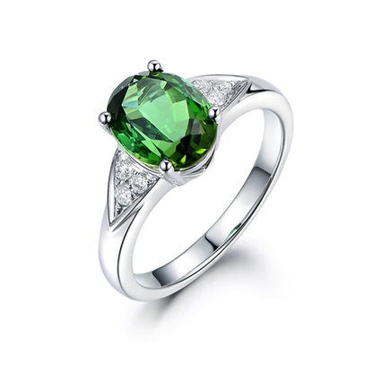 Simulation Tourmaline Gemstone Ring Green Crystal Platinum Opening Adjustable