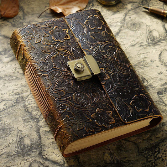 Vintage Journal Journal Cowhide Notebook Carved brown color A5