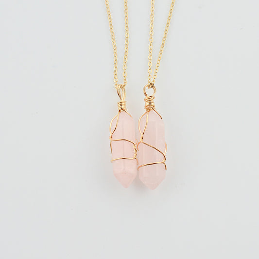 Hexagonal Quartz Necklace Pink Gold chain Q1PC