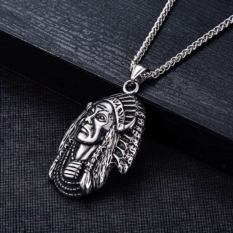 Indian Tribe Legend Chieftain Titanium Steel Necklace