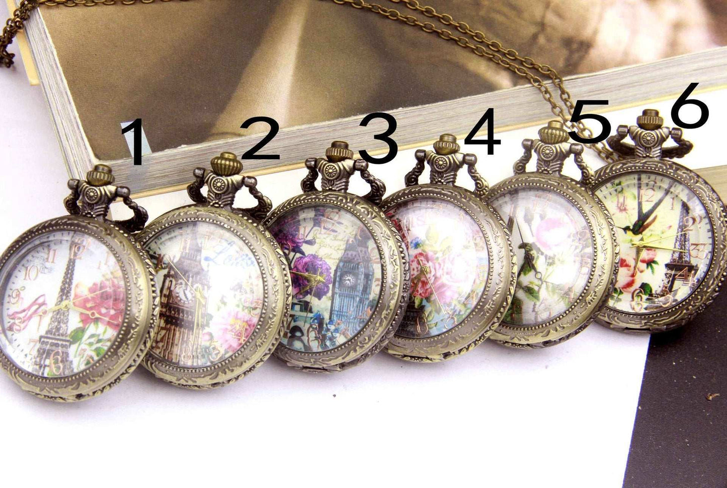 Retro Rose Clock Tower Pocket Watch Necklace