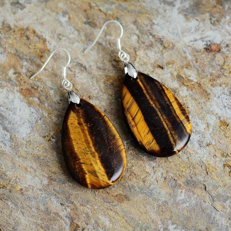 Teardrop Gemstone Earrings Brown