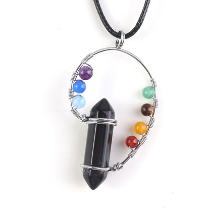 Natural stone seven chakra pendant Black Agates