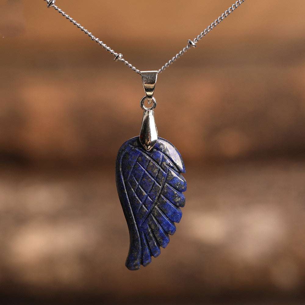 Quartz Crystal Angel Wing Pendant Necklace Lapis