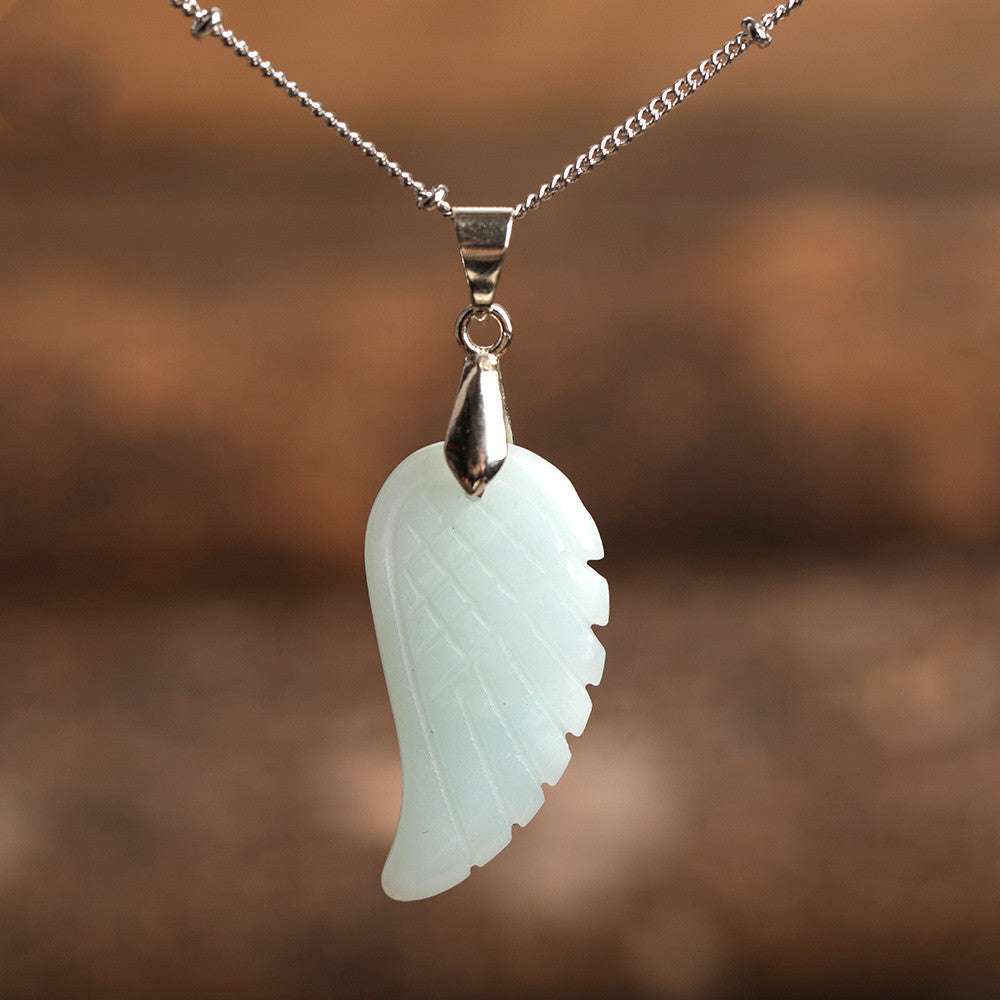 Quartz Crystal Angel Wing Pendant Necklace Amazonite