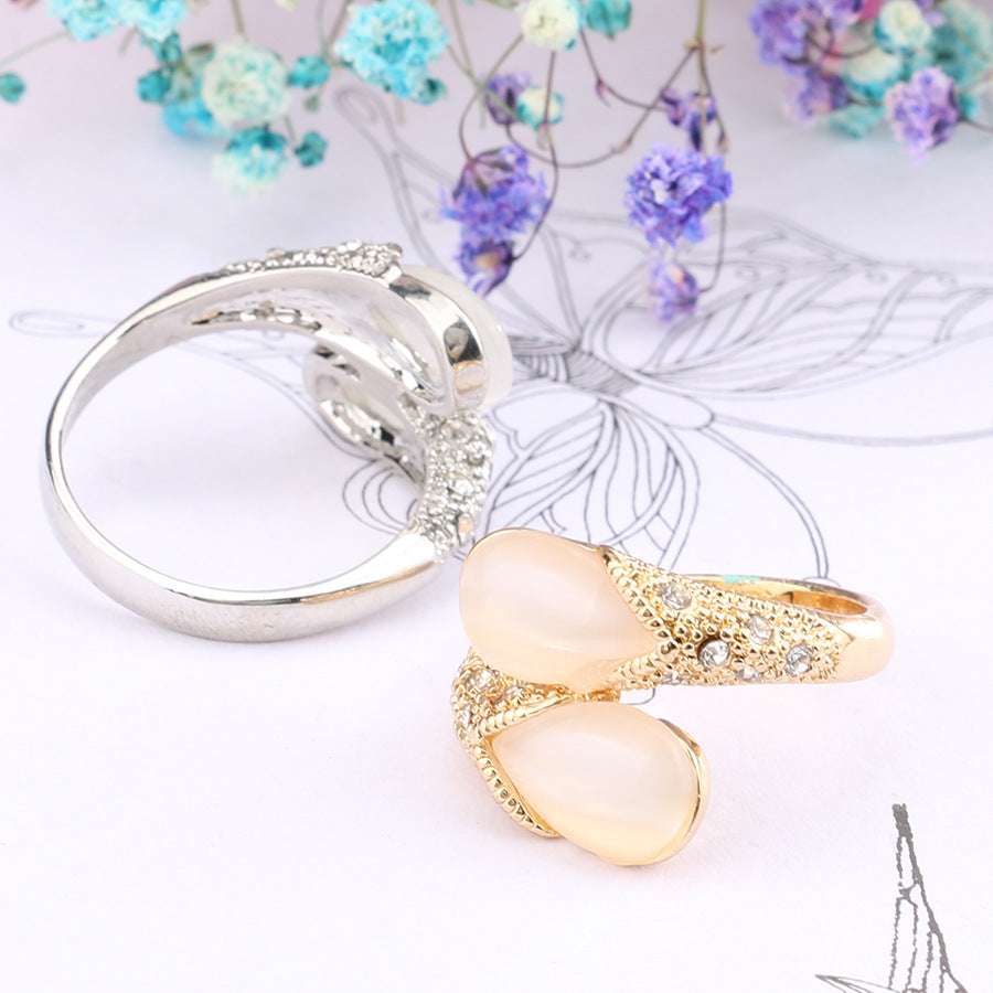 White Gemstone Teardrop Ring