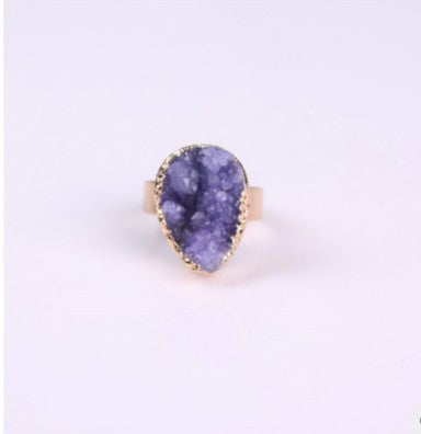 Natural Stone Agate Crystal Bud Women Rings Rose Vintage Rings Violet