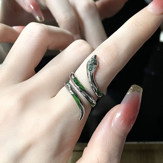 Green Zircon Snake Ring JZ1073 Adjustable Opening