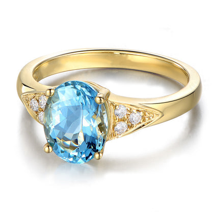 Simulation Tourmaline Gemstone Ring Sea Blue Yellow Gold Opening Adjustable