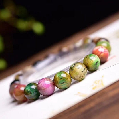 Natural Olive Green Tiger Eye Ball Bracelet