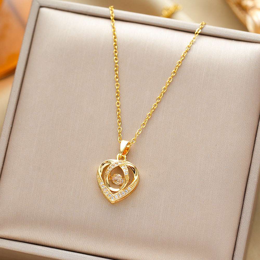 Heart-shaped Rhinestone Necklace Gold