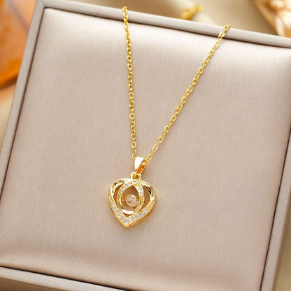 Heart-shaped Rhinestone Necklace Gold