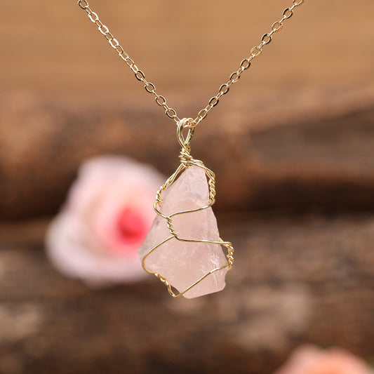 Rose Amethyst Citrine Quartz Pendant Necklace Pink 18inch