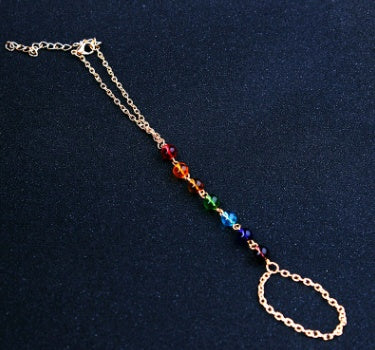 Natural stone colourful finger chain. Golden