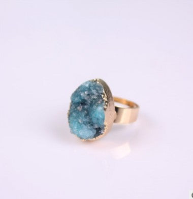 Natural Stone Agate Crystal Bud Women Rings Rose Vintage Rings Blue