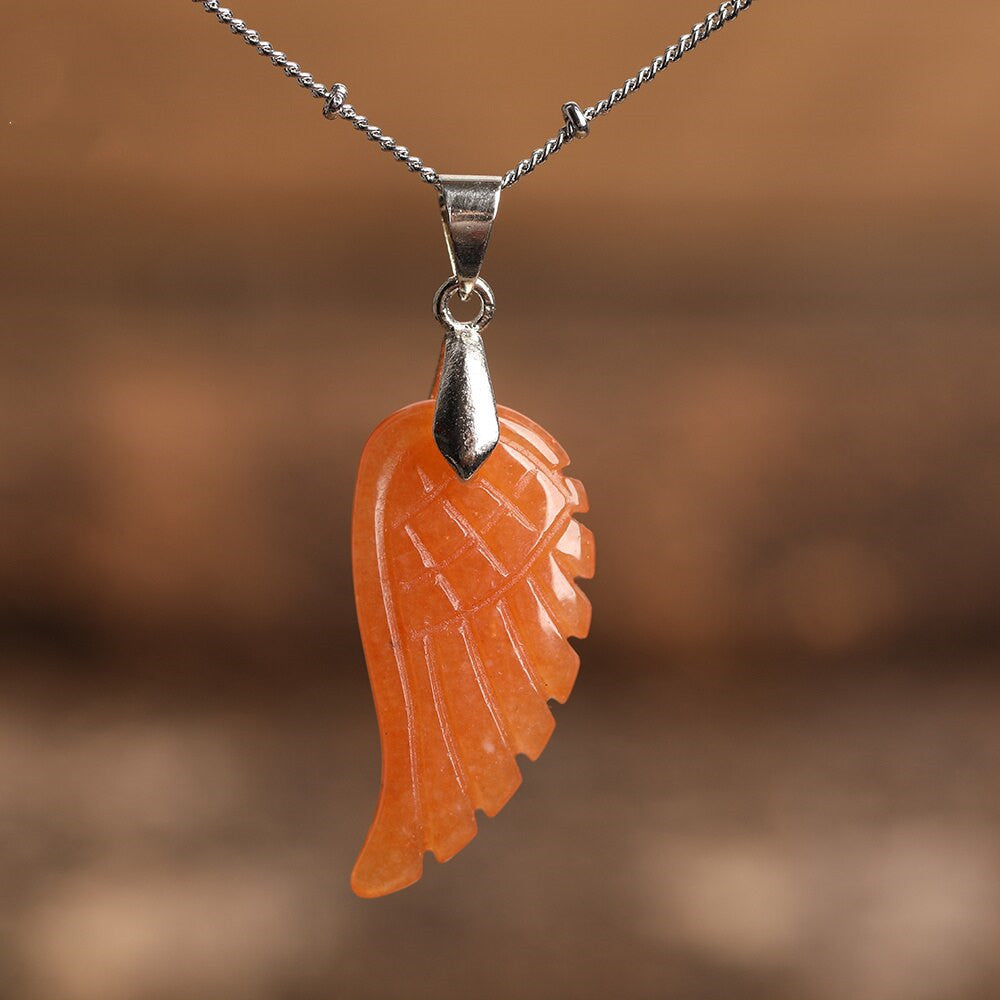 Quartz Crystal Angel Wing Pendant Necklace Red Aventurine