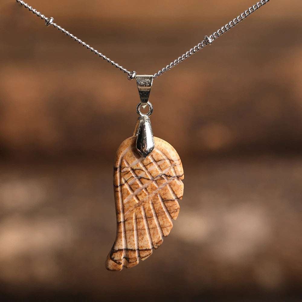 Quartz Crystal Angel Wing Pendant Necklace Picture Jasper