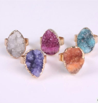 Natural Stone Agate Crystal Bud Women Rings Rose Vintage Rings