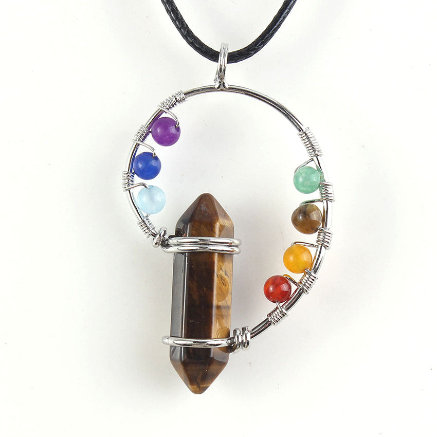 Natural stone seven chakra pendant Tiger Eye Stone