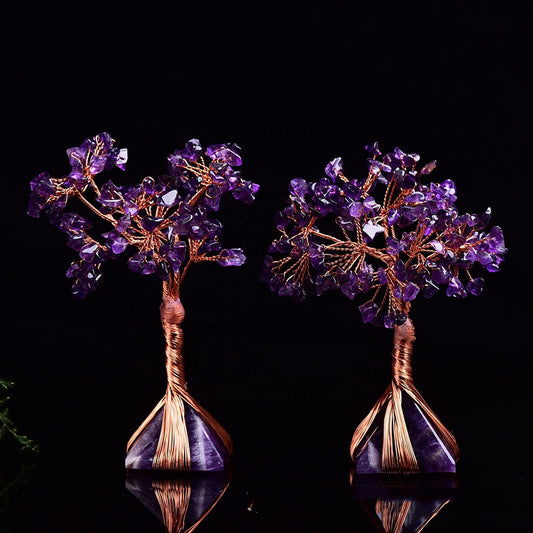 Healing Crystal Money Tree with Amethyst Pyramid Base