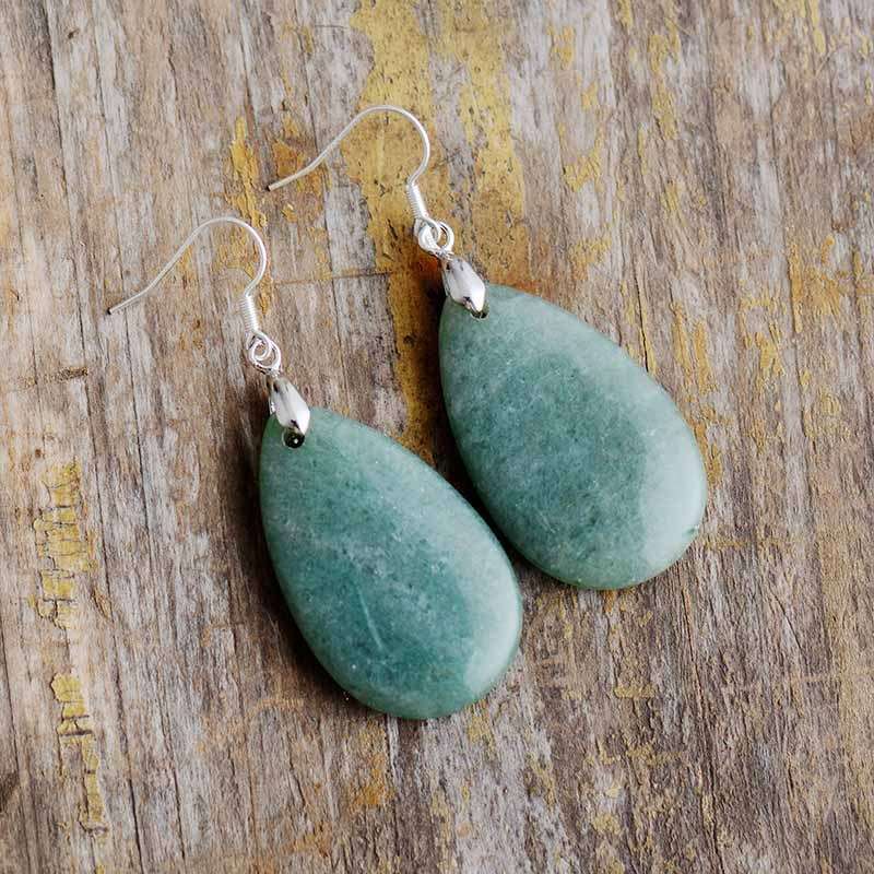 Teardrop Gemstone Earrings Green