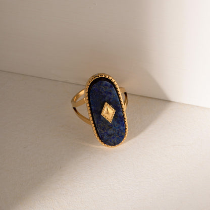 Elegant French Vintage Lapis Lazuli Titanium Steel Ring