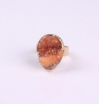 Natural Stone Agate Crystal Bud Women Rings Rose Vintage Rings Orange