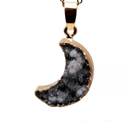 Moon Shape Necklace 18 Electroplated Coated Healing Crystal Quartz Black