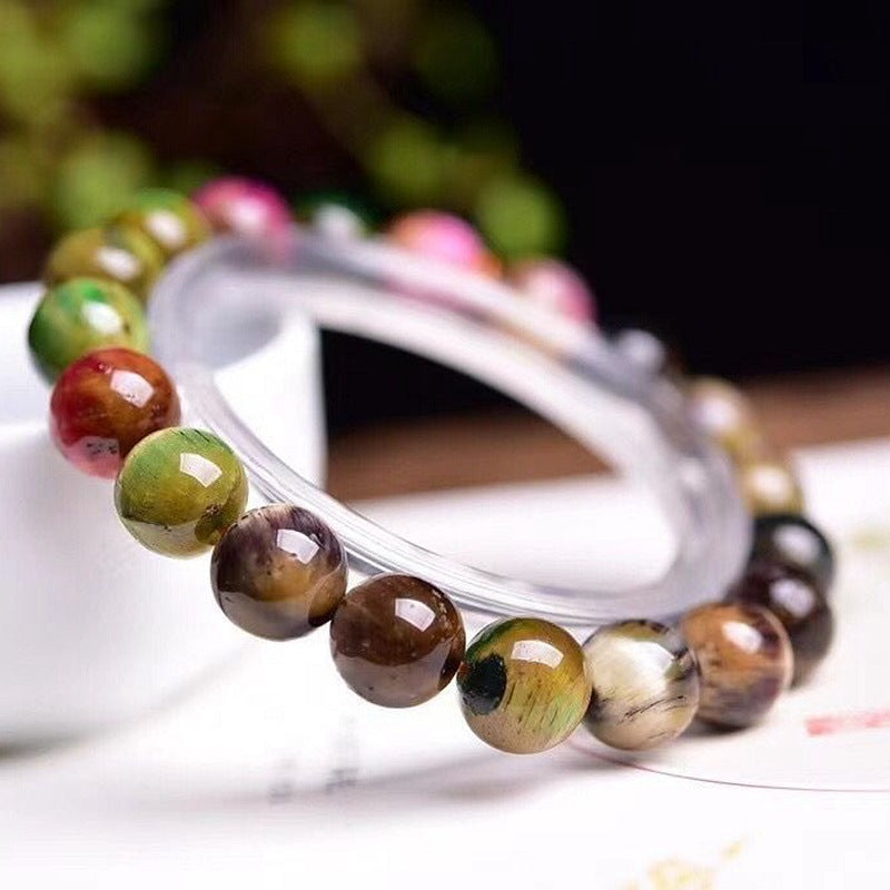 Natural Olive Green Tiger Eye Ball Bracelet