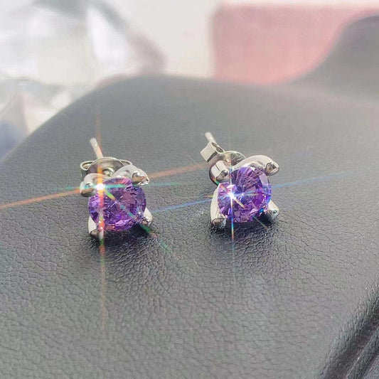 Purple Crystal Simplicity Stud Earrings