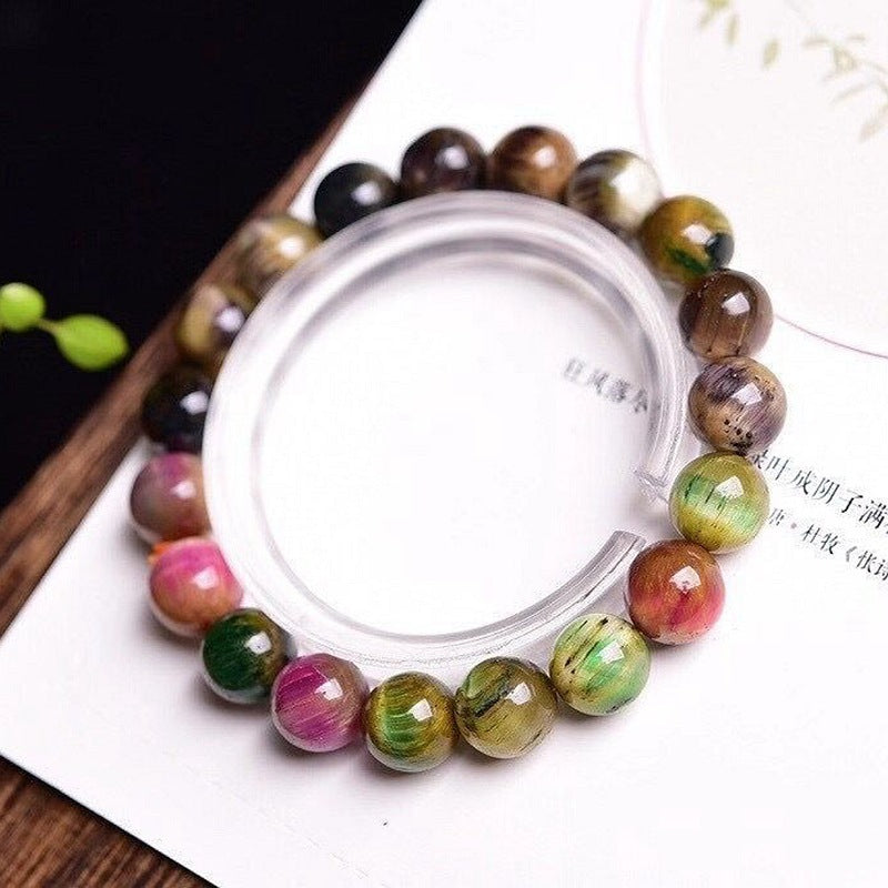 Natural Olive Green Tiger Eye Ball Bracelet