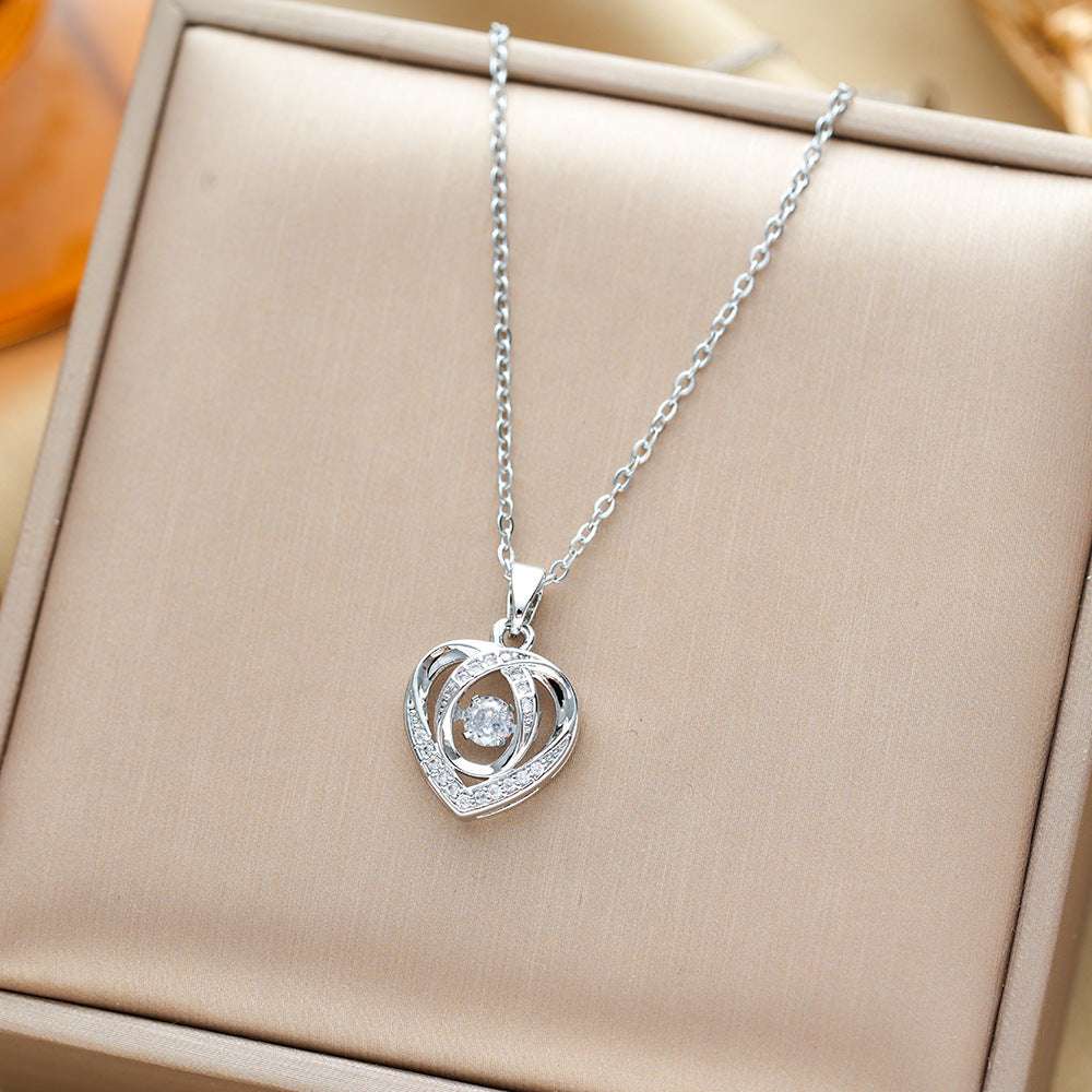 Heart-shaped Rhinestone Necklace Silver