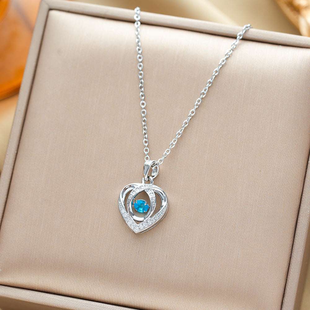 Heart-shaped Rhinestone Necklace Blue