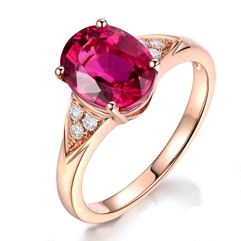 Simulation Tourmaline Gemstone Ring Red Crystal Rose Gold Opening Adjustable