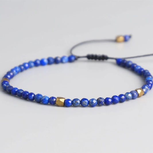 Fashionable And Simple 3MM Faceted Lapis Lazuli Bracelet Gold