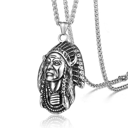 Indian Tribe Legend Chieftain Titanium Steel Necklace Pendant and necklace