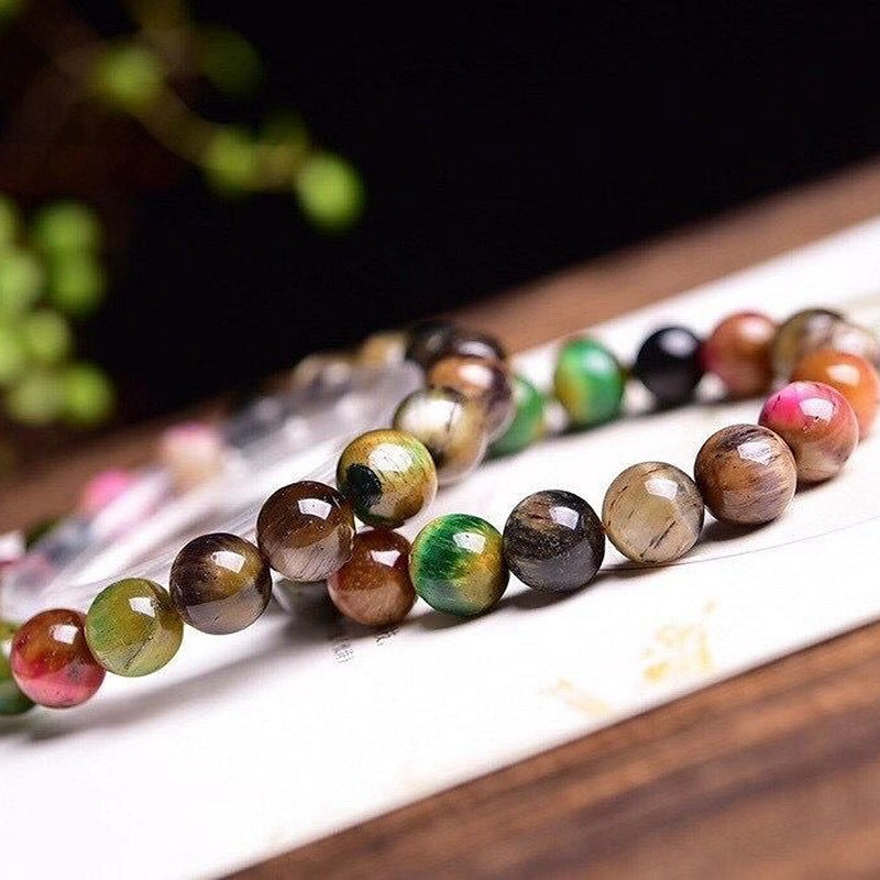 Natural Olive Green Tiger Eye Ball Bracelet