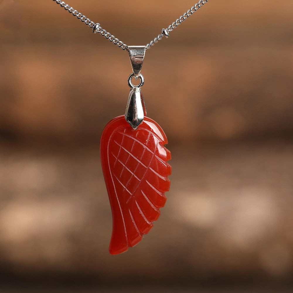 Quartz Crystal Angel Wing Pendant Necklace Red Agate