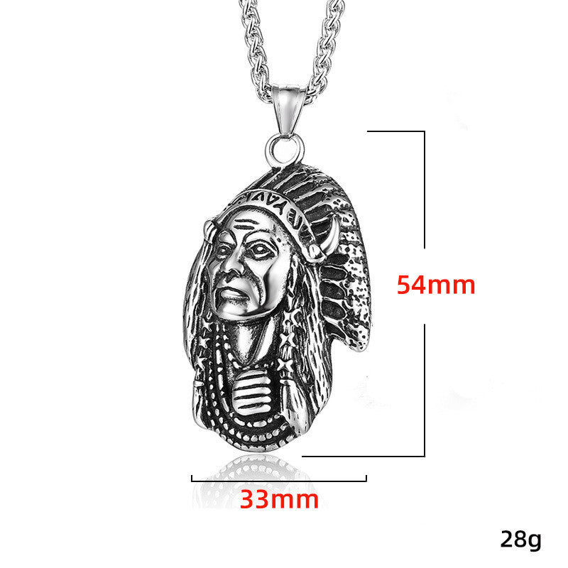 Indian Tribe Legend Chieftain Titanium Steel Necklace